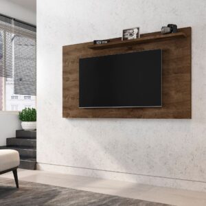 Manhattan Comfort Liberty 62.99 Mid-Century Modern TV Stand and Panel with Solid Wood Legs in Rustic Brown and 3D Brown Prints