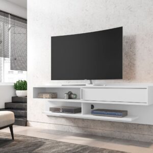 Manhattan Comfort Astor 70.86 Modern Floating Entertainment Center 1.0 with Media Shelves in White