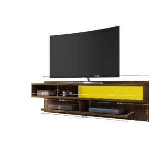 Manhattan Comfort Astor 70.86 Modern Floating Entertainment Center 1.0 with Media Shelves in Rustic Brown and Yellow