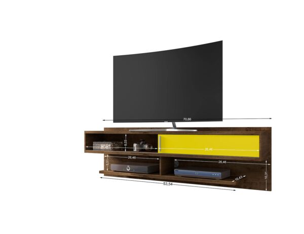 Manhattan Comfort Astor 70.86 Modern Floating Entertainment Center 1.0 with Media Shelves in Rustic Brown and Yellow