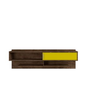 Manhattan Comfort Astor 70.86 Modern Floating Entertainment Center 1.0 with Media Shelves in Rustic Brown and Yellow