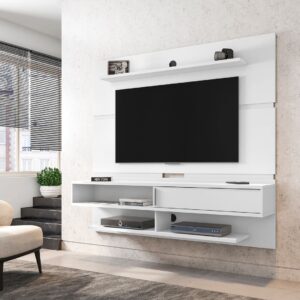 Manhattan Comfort Astor 70.86 Modern Floating Entertainment Center 2.0 with Media and D?cor Shelves in White