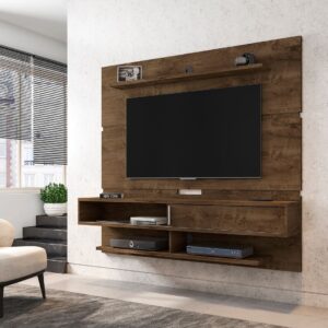 Manhattan Comfort Astor 70.86 Modern Floating Entertainment Center 2.0 with Media and D?cor Shelves in Rustic Brown