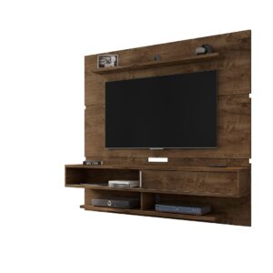 Manhattan Comfort Astor 70.86 Modern Floating Entertainment Center 2.0 with Media and D?cor Shelves in Rustic Brown