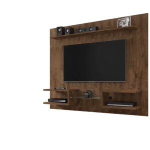 Manhattan Comfort Plaza 64.25 Modern Floating Wall Entertainment Center with Display Shelves in Rustic Brown