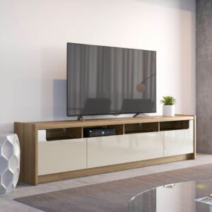 Manhattan Comfort Munoz 72.83" TV Stand with 3 Compartments and Media Shelves in Off White Gloss