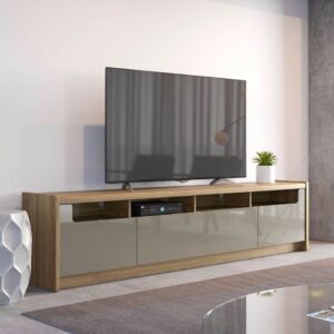 Manhattan Comfort Munoz 72.83" TV Stand with 3 Compartments and Media Shelves in Grey Gloss