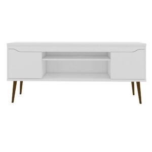 Manhattan Comfort Bradley 62.99 TV Stand White with 2 Media Shelves and 2 Storage Shelves in White with Solid Wood Legs