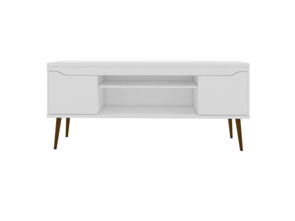 Manhattan Comfort Bradley 62.99 TV Stand White with 2 Media Shelves and 2 Storage Shelves in White with Solid Wood Legs