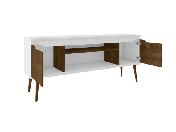 Manhattan Comfort Bradley 62.99 TV Stand White and Rustic Brown with 2 Media Shelves and 2 Storage Shelves in White and Rustic Brown with Solid Wood Legs