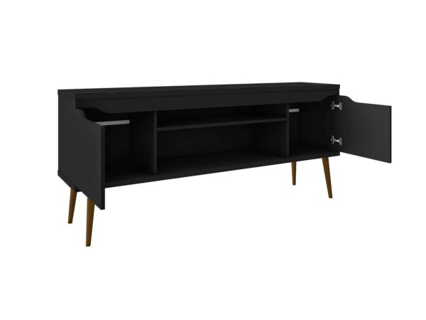 Manhattan Comfort Bradley 62.99 TV Stand Black with 2 Media Shelves and 2 Storage Shelves in Black with Solid Wood Legs