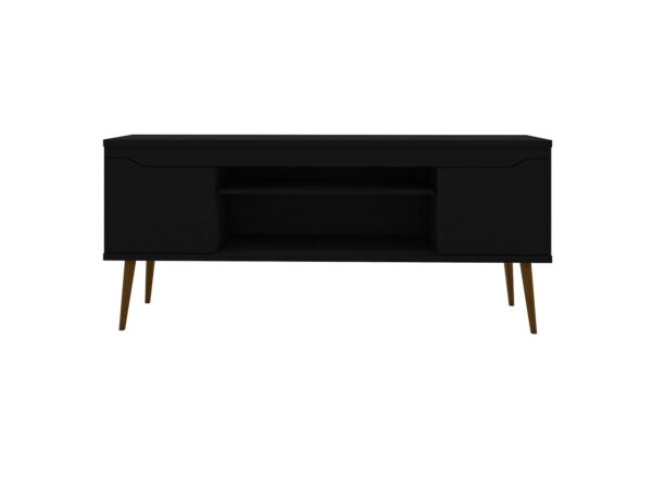 Manhattan Comfort Bradley 62.99 TV Stand Black with 2 Media Shelves and 2 Storage Shelves in Black with Solid Wood Legs