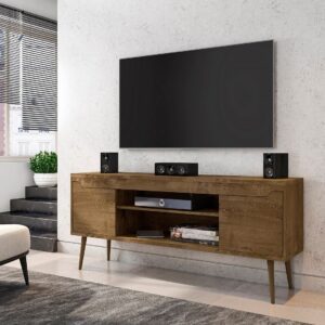 Manhattan Comfort Bradley 62.99 TV Stand Rustic Brown with 2 Media Shelves and 2 Storage Shelves in Rustic Brown with Solid Wood Legs