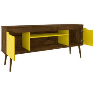 Manhattan Comfort Bradley 62.99 TV Stand Rustic Brown and Yellow with 2 Media Shelves and 2 Storage Shelves in Rustic Brown and Yellow with Solid Wood Legs