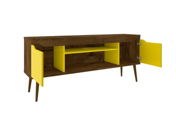 Manhattan Comfort Bradley 62.99 TV Stand Rustic Brown and Yellow with 2 Media Shelves and 2 Storage Shelves in Rustic Brown and Yellow with Solid Wood Legs