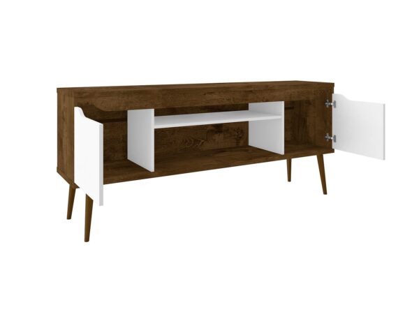 Manhattan Comfort Bradley 62.99 TV Stand Rustic Brown and White with 2 Media Shelves and 2 Storage Shelves in Rustic Brown and White with Solid Wood Legs