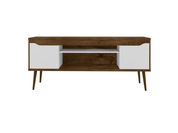 Manhattan Comfort Bradley 62.99 TV Stand Rustic Brown and White with 2 Media Shelves and 2 Storage Shelves in Rustic Brown and White with Solid Wood Legs