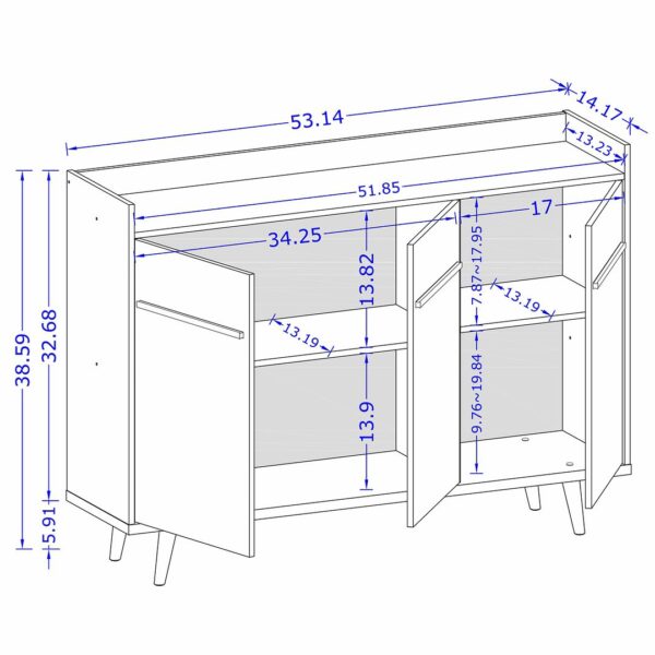 Manhattan Comfort Bradley 53.54 Buffet Stand with 4 Shelves in White