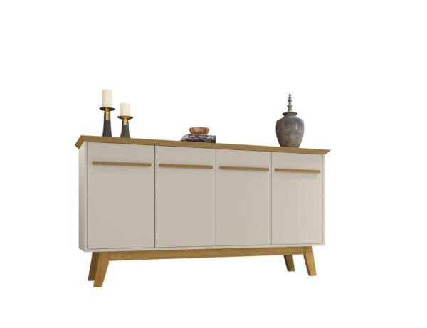 Manhattan Comfort Yonkers 62.99 Sideboard with Solid Wood Legs and 2 Cabinets in Off White and Cinnamon