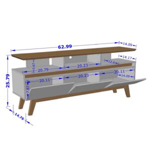 Manhattan Comfort Yonkers 62.99 TV Stand with Solid Wood Legs and 6 Media and Storage Compartments in Off White and Cinnamon