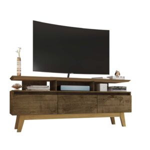 Manhattan Comfort Yonkers 62.99 TV Stand with Solid Wood Legs and 6 Media and Storage Compartments in Rustic Brown