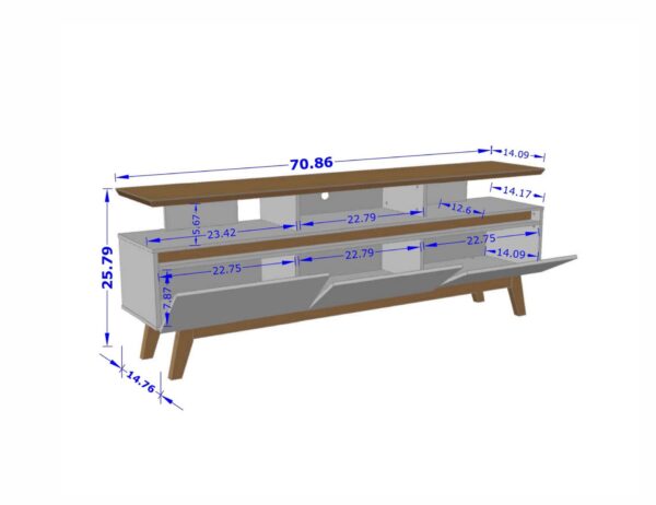 Manhattan Comfort Yonkers 70.86 TV Stand with Solid Wood Legs and 6 Media and Storage Compartments in Off White and Cinnamon