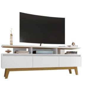 Manhattan Comfort Yonkers 70.86 TV Stand with Solid Wood Legs and 6 Media and Storage Compartments in White