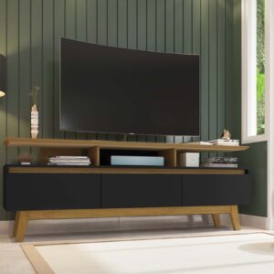 Manhattan Comfort Yonkers 70.86 TV Stand with Solid Wood Legs and 6 Media and Storage Compartments in Black and Cinnamon