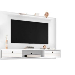 Manhattan Comfort Liberty 70.86 Floating Wall Entertainment Center with Overhead Shelf in White