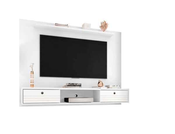 Manhattan Comfort Liberty 70.86 Floating Wall Entertainment Center with Overhead Shelf in White