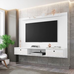 Manhattan Comfort Liberty 70.86 Floating Wall Entertainment Center with Overhead Shelf in White