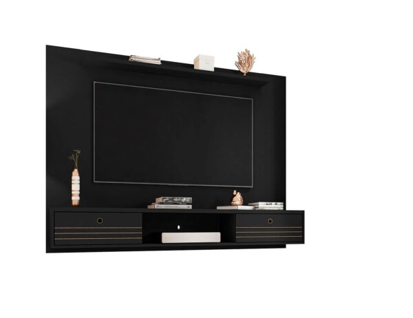 Manhattan Comfort Liberty 70.86 Floating Wall Entertainment Center with Overhead Shelf in Black