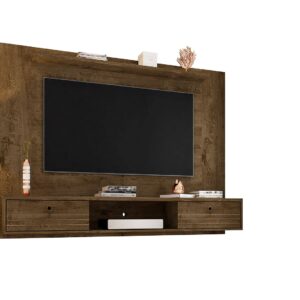 Manhattan Comfort Liberty 70.86 Floating Wall Entertainment Center with Overhead Shelf in Rustic Brown