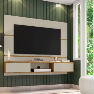 Manhattan Comfort Vernon 62.99 Floating Wall Entertainment Center in Off White and Cinnamon