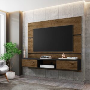 Manhattan Comfort Vernon 62.99 Floating Wall Entertainment Center in Rustic Brown and Black