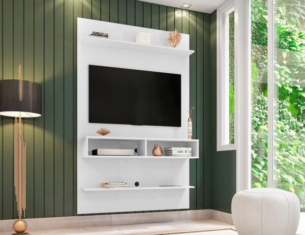 Manhattan Comfort Libra Long Floating 45.35 Wall Entertainment Center with Overhead Shelf in White