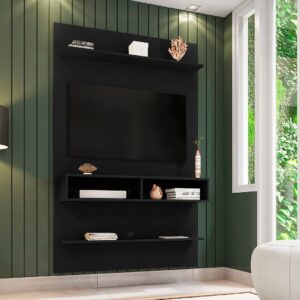 Manhattan Comfort Libra Long Floating 45.35 Wall Entertainment Center with Overhead Shelf in Black