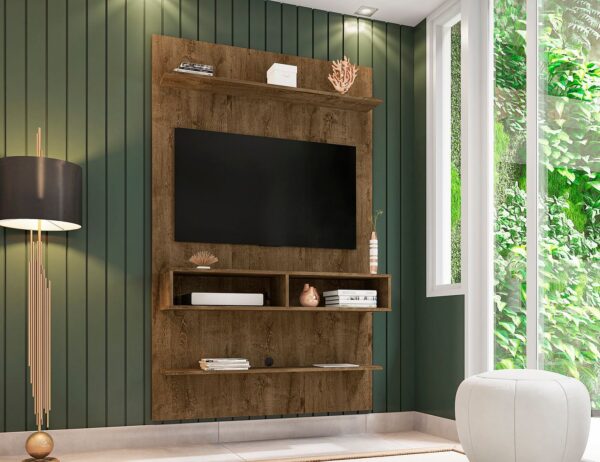 Manhattan Comfort Libra Long Floating 45.35 Wall Entertainment Center with Overhead Shelf in Rustic Brown