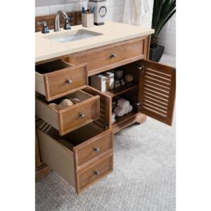 James Martin 238-104-5211-3EMR Savannah 48 Inch Single Vanity Cabinet in Driftwood with 3 CM Eternal Marfil Quartz Top