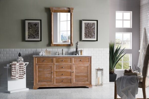 James Martin 238-104-5311-3AF Savannah 60 Inch Driftwood Single Vanity with 3 cm Arctic Fall Solid Surface Top