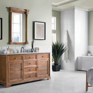 James Martin 238-104-5311-3CAR Savannah 60 Inch Driftwood Single Vanity with 3 cm Carrara Marble Top