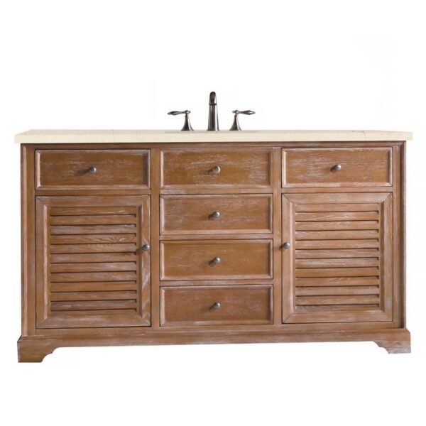 James Martin 238-104-5311-3EMR Savannah 60 Inch Single Vanity Cabinet in Driftwood with 3 CM Eternal Marfil Quartz Top