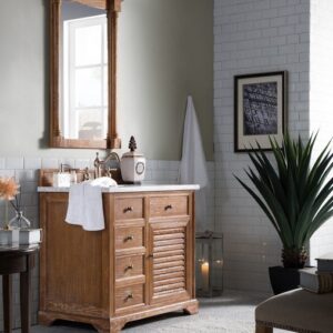 James Martin 238-104-5511-3AF Savannah 36 Inch Driftwood Single Vanity with 3 cm Arctic Fall Solid Surface Top