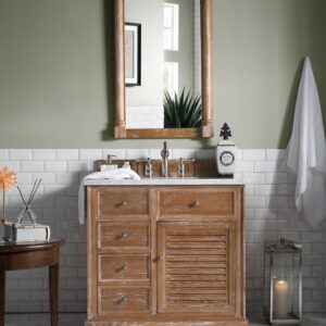 James Martin 238-104-5511-3CAR Savannah 36 Inch Driftwood Single Vanity with 3 cm Carrara Marble Top