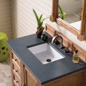 James Martin 238-104-5511-3CSP Savannah 36 Inch Single Vanity Cabinet in Driftwood with 3 cm Charcoal Soapstone Quartz Top with Sink