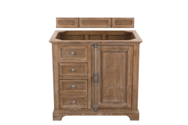 James Martin 238-104-5511-3CSP Savannah 36 Inch Single Vanity Cabinet in Driftwood with 3 cm Charcoal Soapstone Quartz Top with Sink