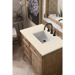 James Martin 238-104-5511-3EMR Savannah 36 Inch Single Vanity Cabinet in Driftwood with 3 CM Eternal Marfil Quartz Top