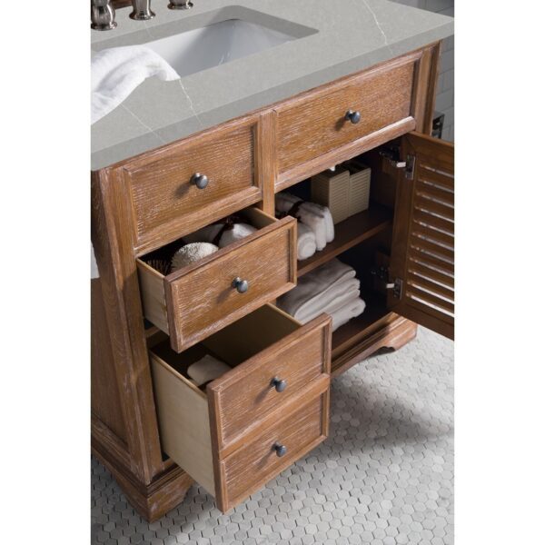 James Martin 238-104-5511-3ESR Savannah 36 Inch Single Vanity Cabinet in Driftwood with 3 CM Eternal Serena Quartz Top