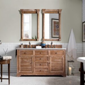 James Martin 238-104-5611-3CAR Savannah 60 Inch Driftwood Double Vanity with 3 cm Carrara Marble Top