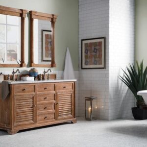 James Martin 238-104-5611-3AF Savannah 60 Inch Driftwood Double Vanity with 3 cm Arctic Fall Solid Surface Top